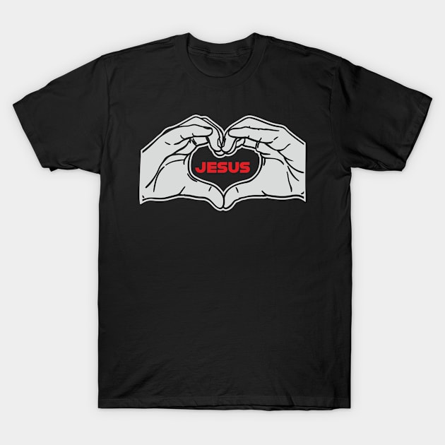 I love Jesus, Jesus Love, Love Hand Gesture T-Shirt by ChristianLifeApparel